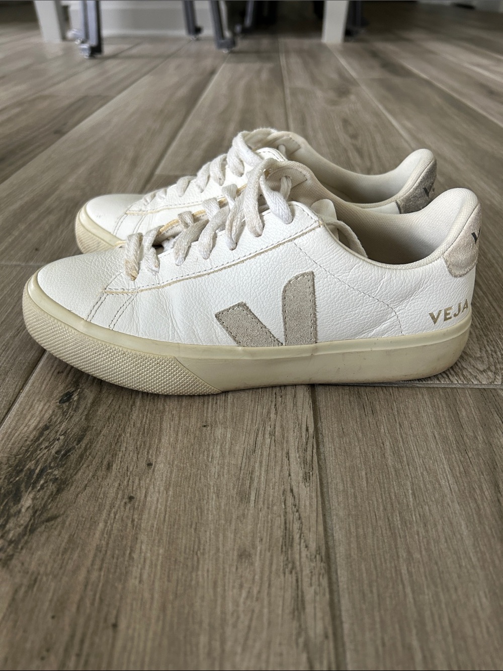 Veja Low-Top Sneakers in Off-White with Beige V
